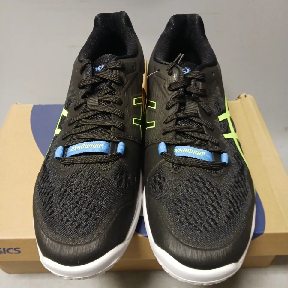 BOXED PAIR OF ASICS MEN'S SKY ELITE FF 2 SNEAKERS, BLACK/LIME BURST - UK SIZE 8