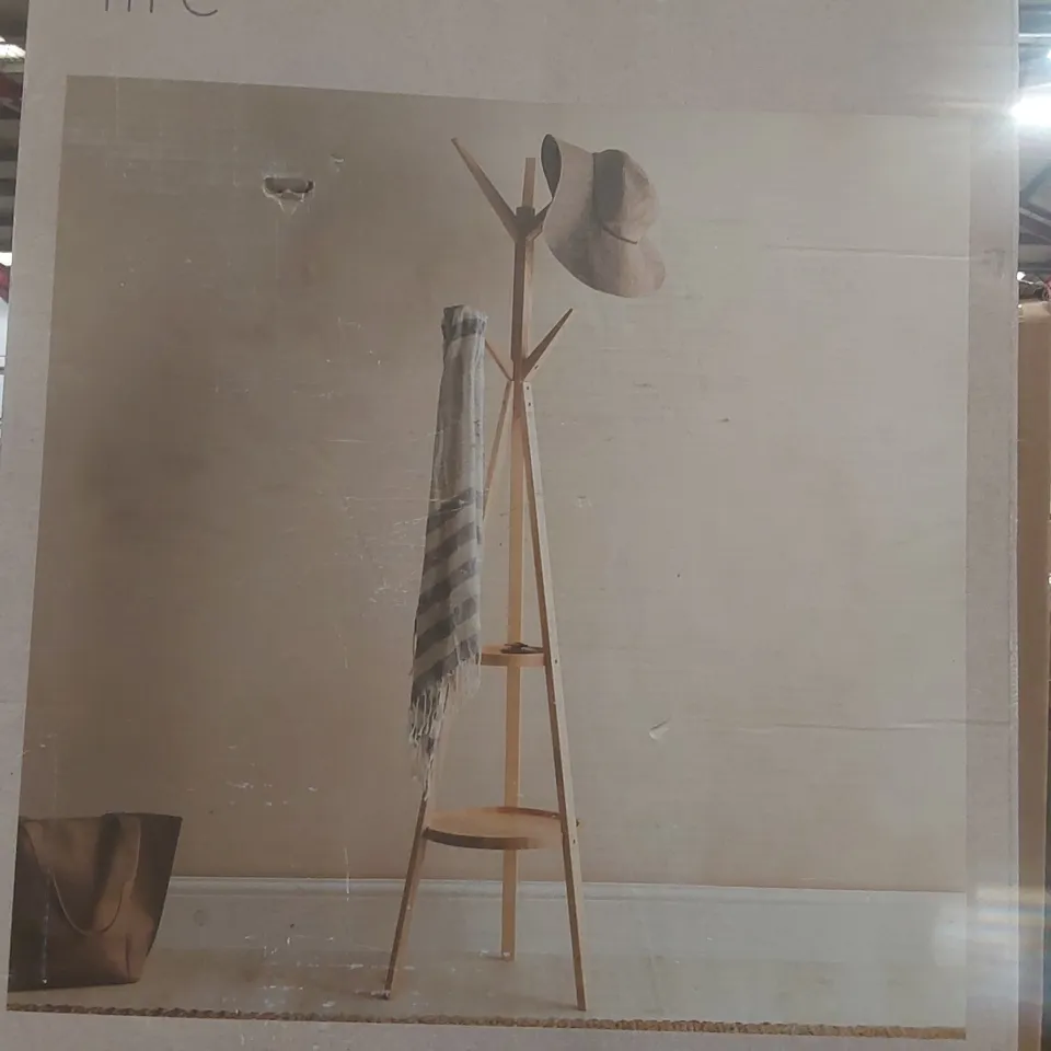BOXED EDITED LIFE COAT STAND WITH SHELVES - ASH WOOD 