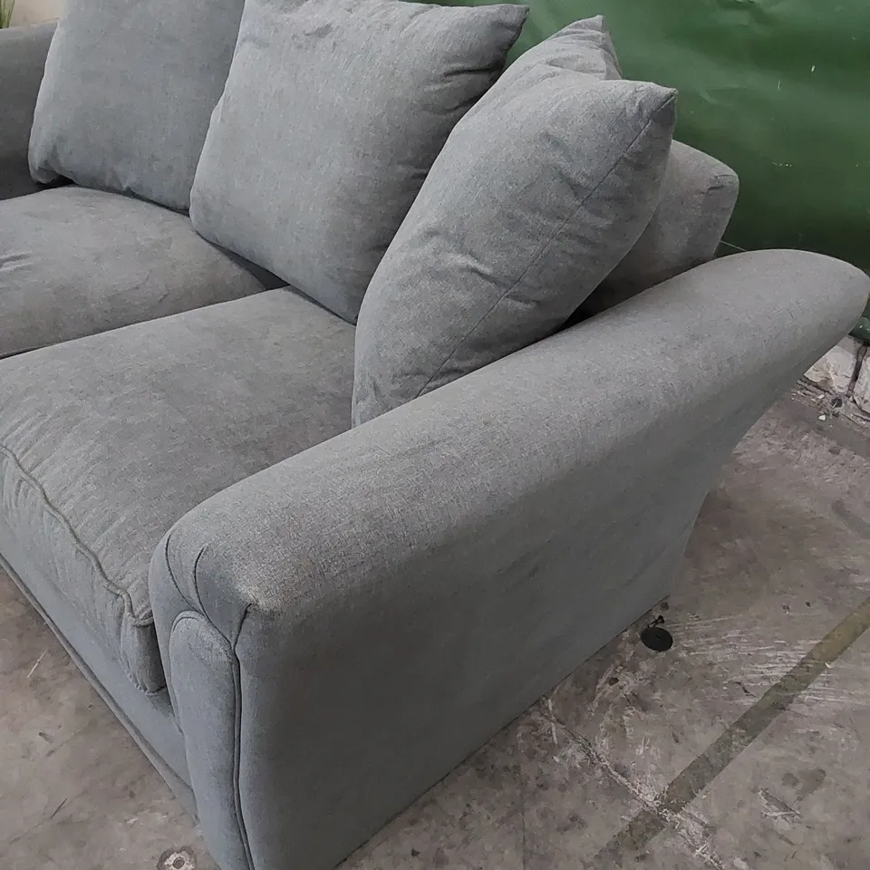 DESIGNER 2 SEATER GREY FABRIC UPHOLSTERED SOFA