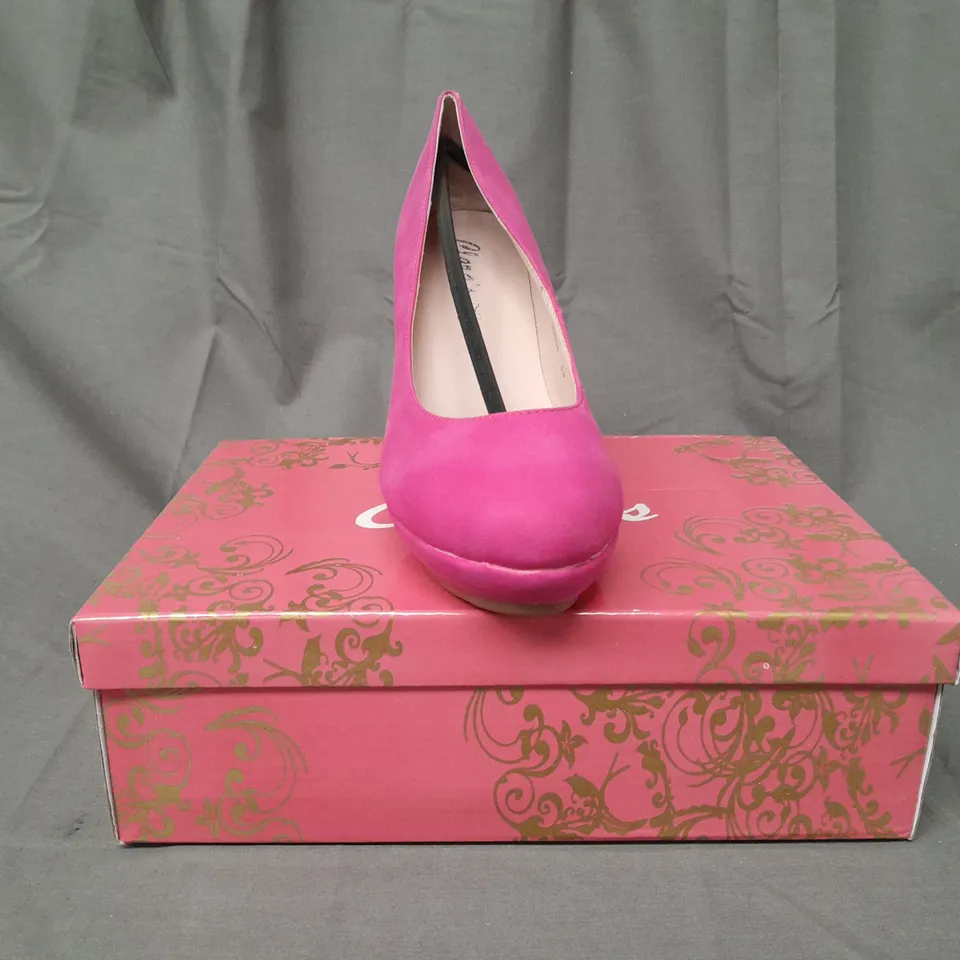 BOXED PAIR OF CLARA'S CLOSED TOE HIGH HEEL SHOES IN FUCHSIA 39