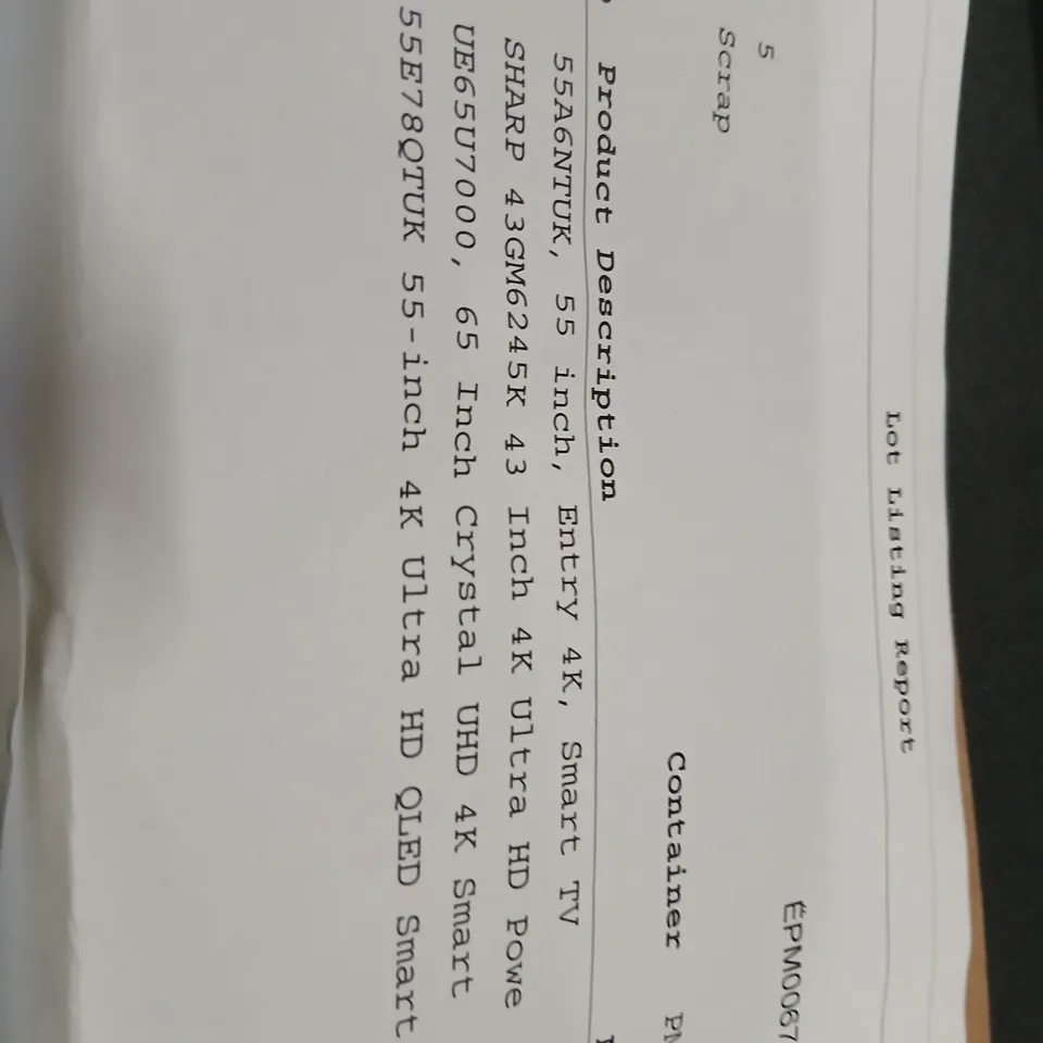 PALLET OF APPROXIMATELY FIVE DAMAGED TVS TO INCLUDE: