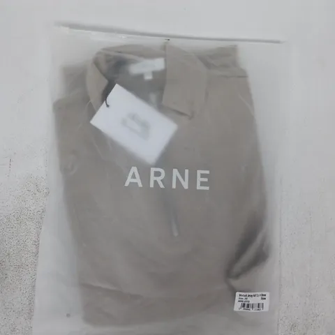 BAGGED ARNE INTERLOCK JERSEY HALF ZIP IN STONE SIZE XS