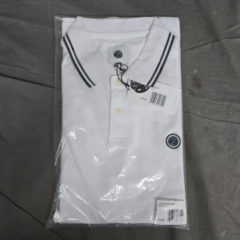 BAGGED PRETTY GREEN BARTON POLO WHITE POLO SHIRT – SIZE L