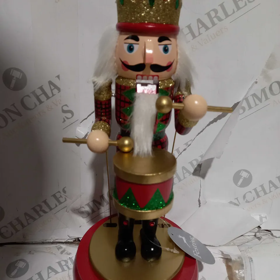 BOXED FESTIVE 32CM WOODEN ANIMATED MUSICAL NUTCRACKER