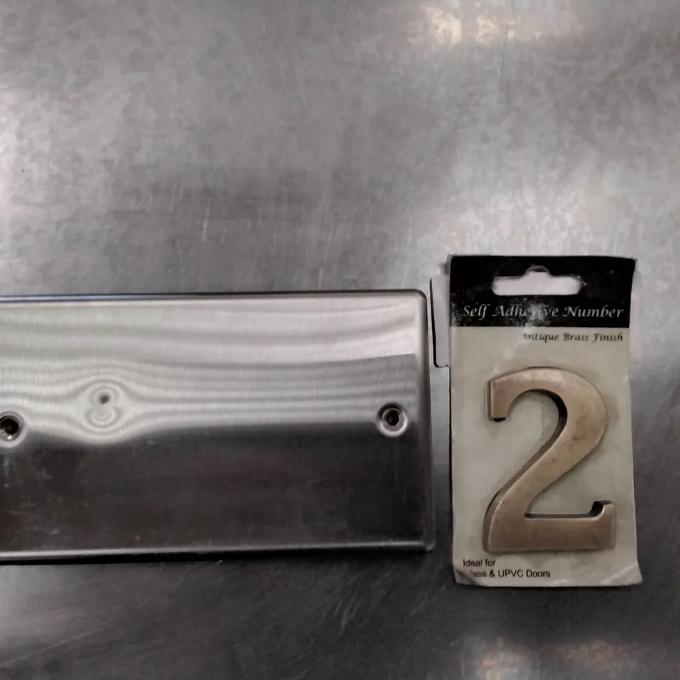 SELF ADHESIVE NUMBER WITH ANTIQUE BRASS FINISH AND A DOUBLE BLANKING PLATE WITH RAISED EDGE PROFILE 