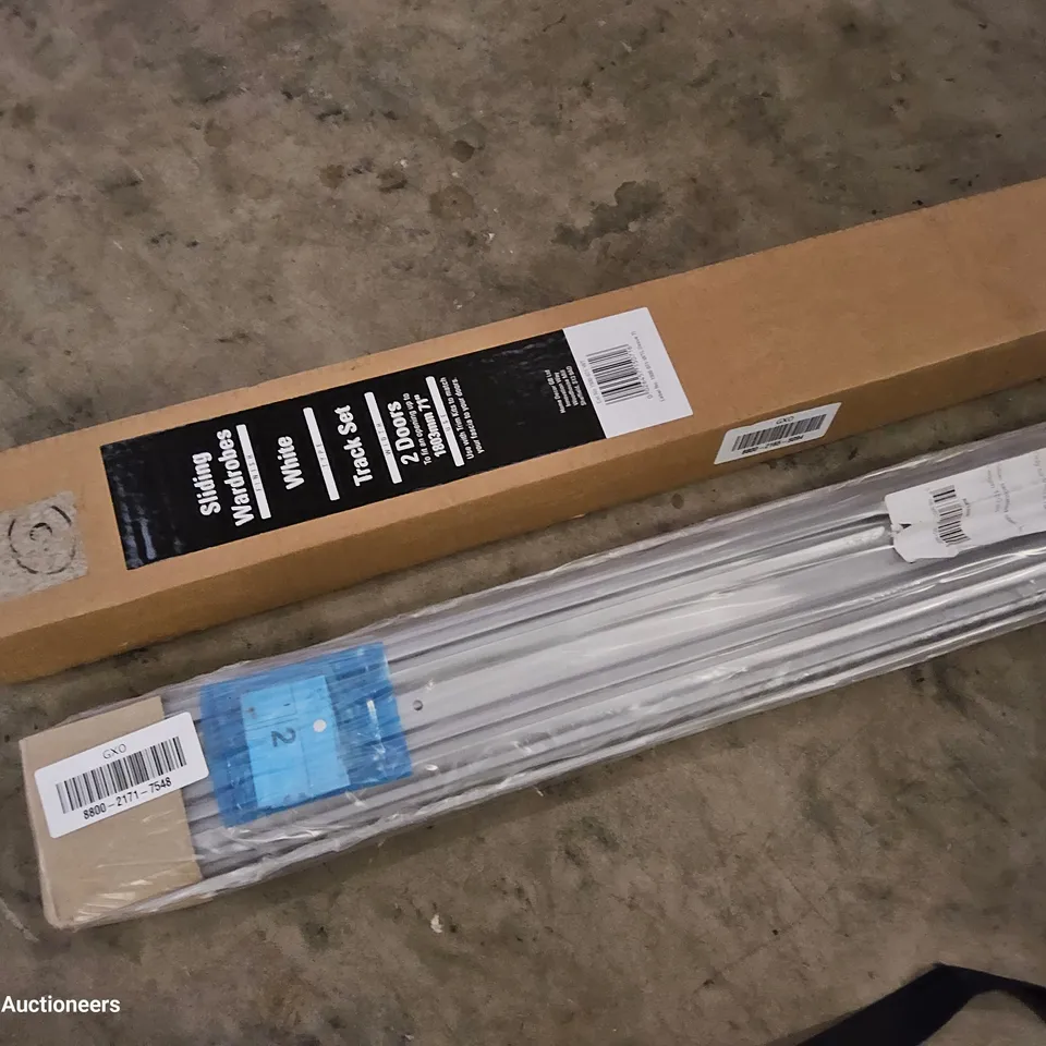 TWO ITEMS, FORM VALLA TRACK SETS WITH DOOR STOPS & WHITE SLIDING WARDROBE DOOR TRACK SET