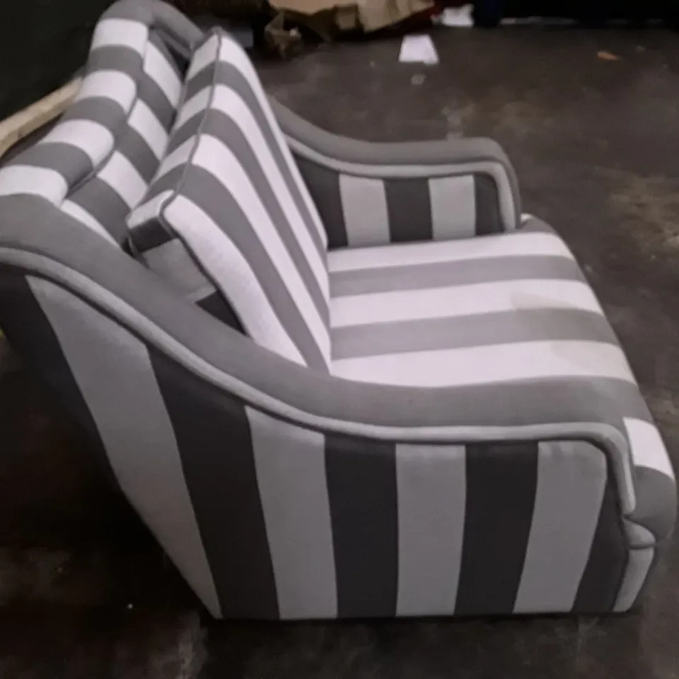 QUALITY DESIGNER ARMCHAIR - STRIPED WHITE/GREY FABRIC