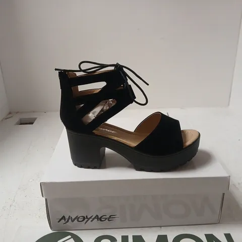 AJVOYAGE WOMEN'S BLACK PLATFORM SANDALS WITH LACE-UP ANKLE STRAPS UK 7