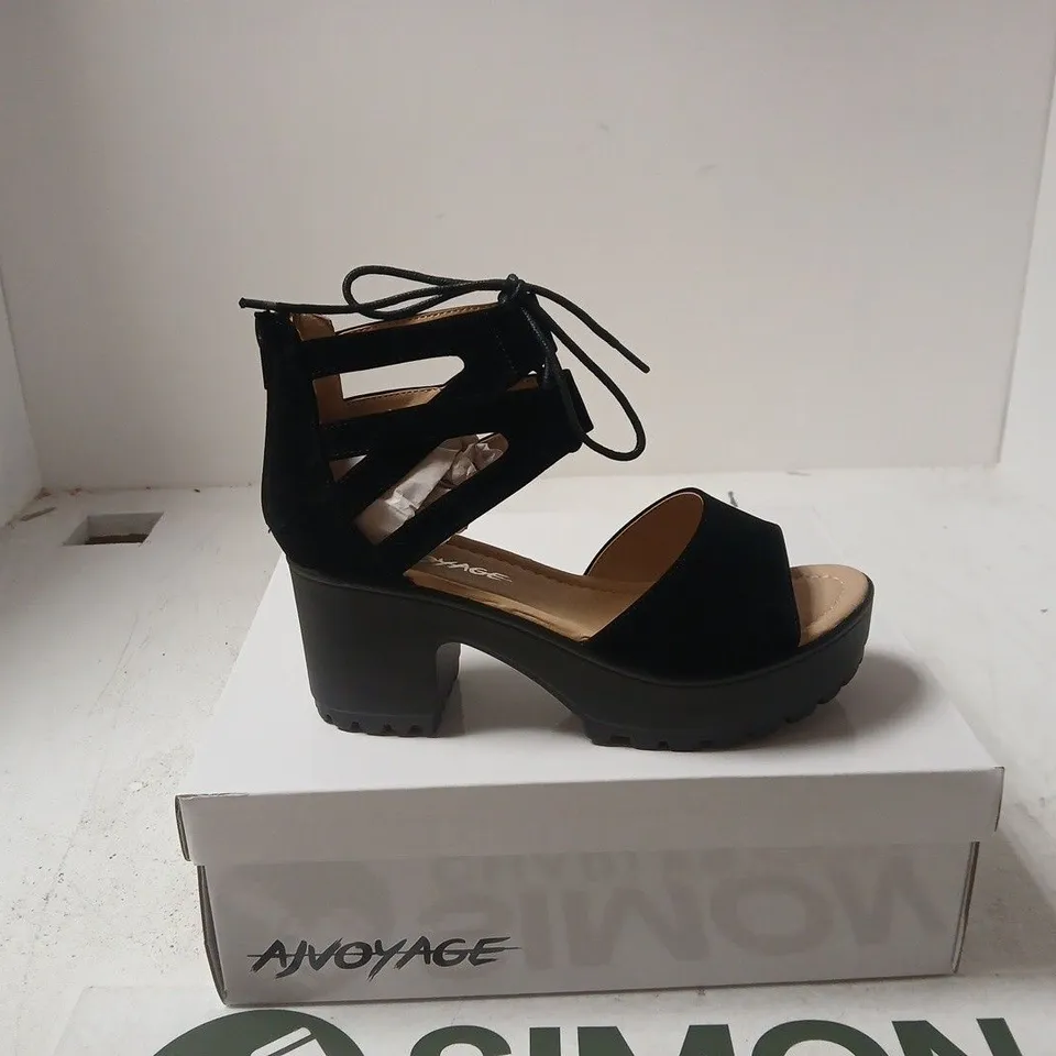AJVOYAGE WOMEN'S BLACK PLATFORM SANDALS WITH LACE-UP ANKLE STRAPS UK 4
