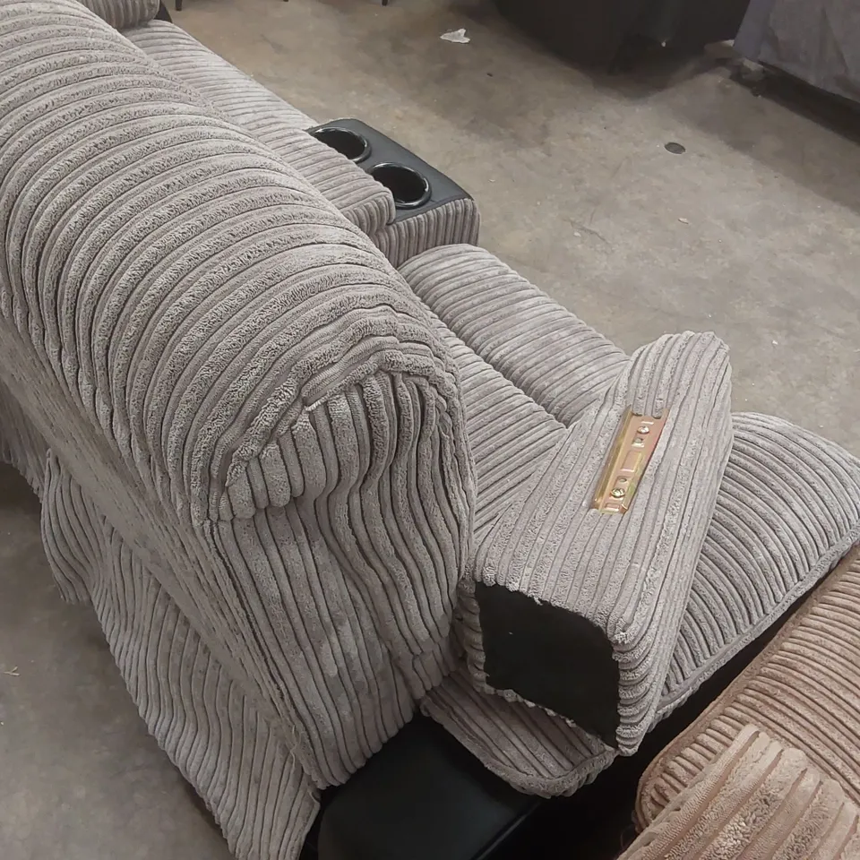 QUALITY DESIGNER 2-SEATER CORDUROY SOFA WITH CUPHOLDERS