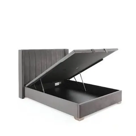 BOXED DAKOTA VELVET LIFT UP STORAGE OTTOMAN BED FRAME - SINGLE GREY (5 BOXES)