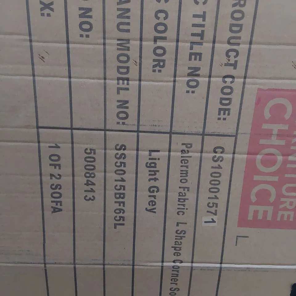 BOXED PALERMO L SHAPED CORNER SOFA RHF LIGHT GREY FABRIC ( BOX 1 OF 2 ONLY)