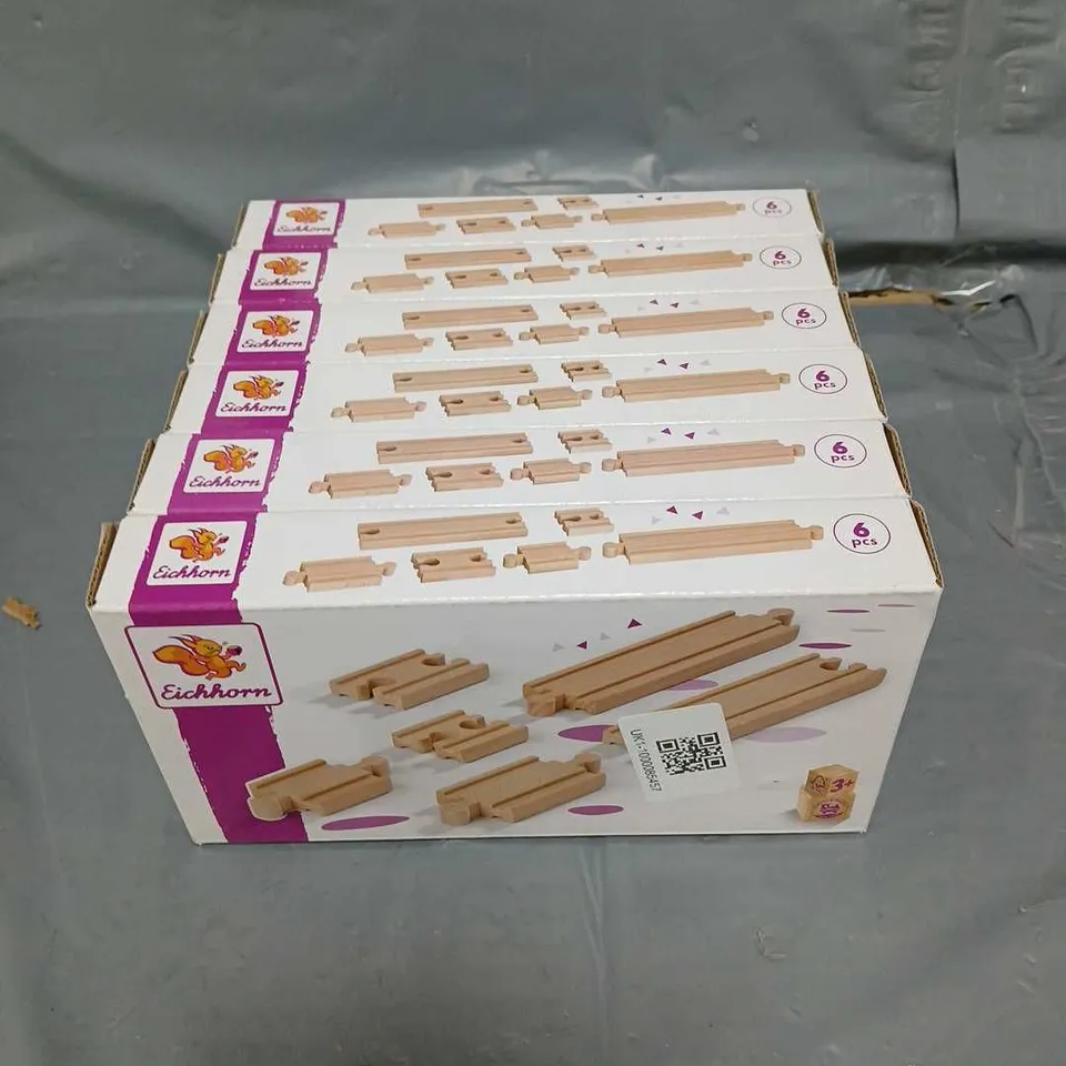 LOT OF 6 X 6 PIECE WOODEN TRAIN SET EXPANSION SETS
