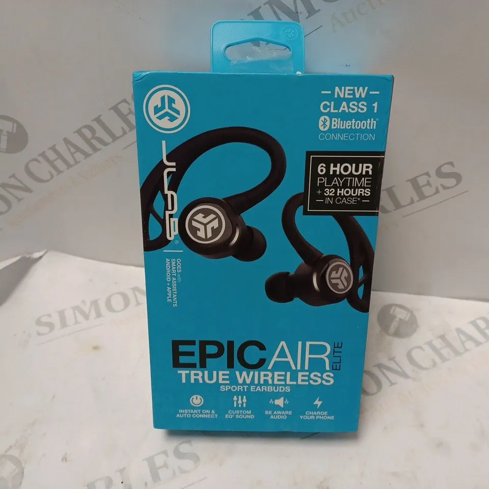 BOXED JLAB EPIC AIR ELITE TRUE WIRELESS SPORTS EARBUDS IN BLACK