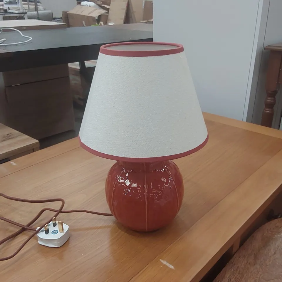 DEMONTEZ BURNT ORANGE GLAZED TABLE LAMP WITH TAPERED TRIM LAMP SHADE