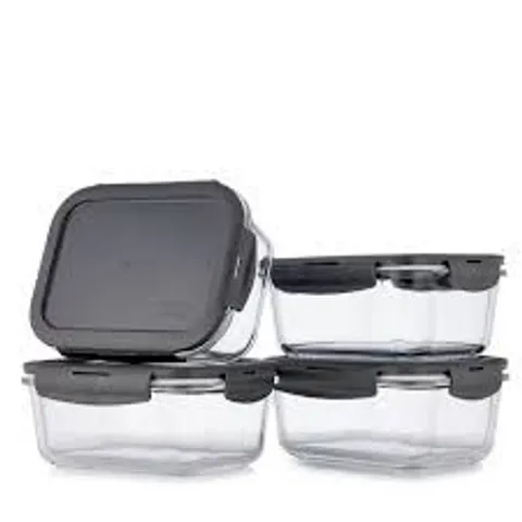 LOCK & LOCK SET OF 4 700ML GLASS RECTANGLES WITH LOCKING LIDS
