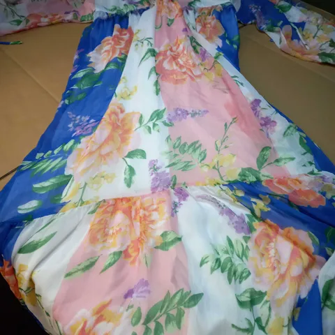 ASOS BLUE/LARGE FLORAL PRINT CHIFFON SMOCK DRESS - SIZE 12