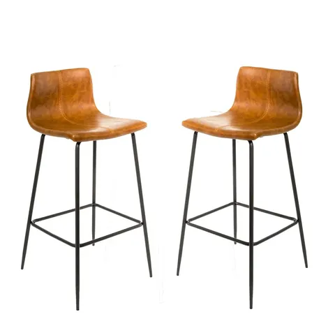 BOXED ENCINAS 75cm BAR STOOL (SET OF 2) - LEATHER TAN (1 BOX)