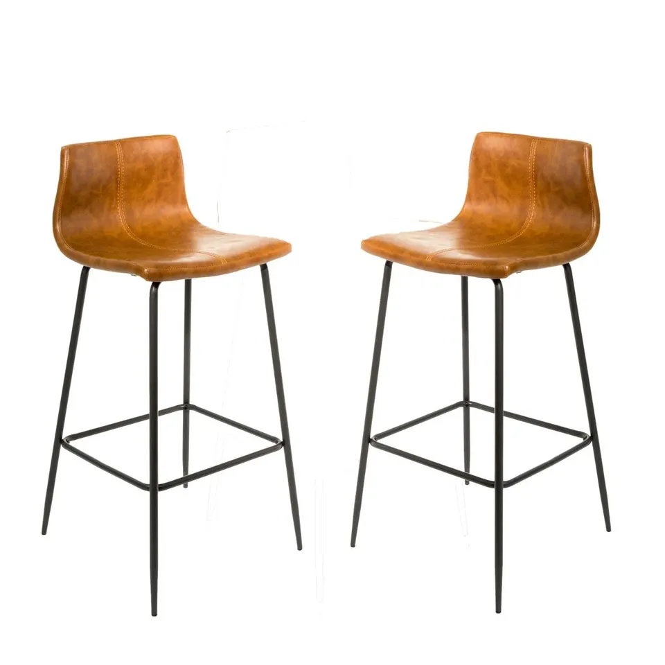 BOXED ENCINAS 75cm BAR STOOL (SET OF 2) - LEATHER TAN (1 BOX)