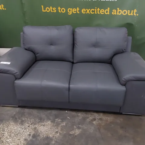DESIGNER TWO SEATER SOFA GREY FAUX LEATHER