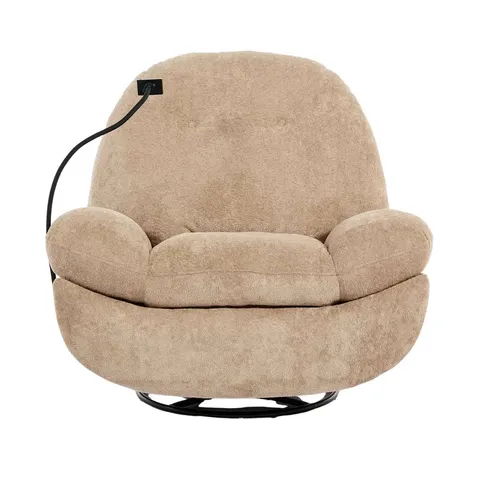 BOXED PHOENIX SWIVEL & ROCKER MANUAL TEDDY FABRIC RECLINER CHAIR - OAT (1 BOX)
