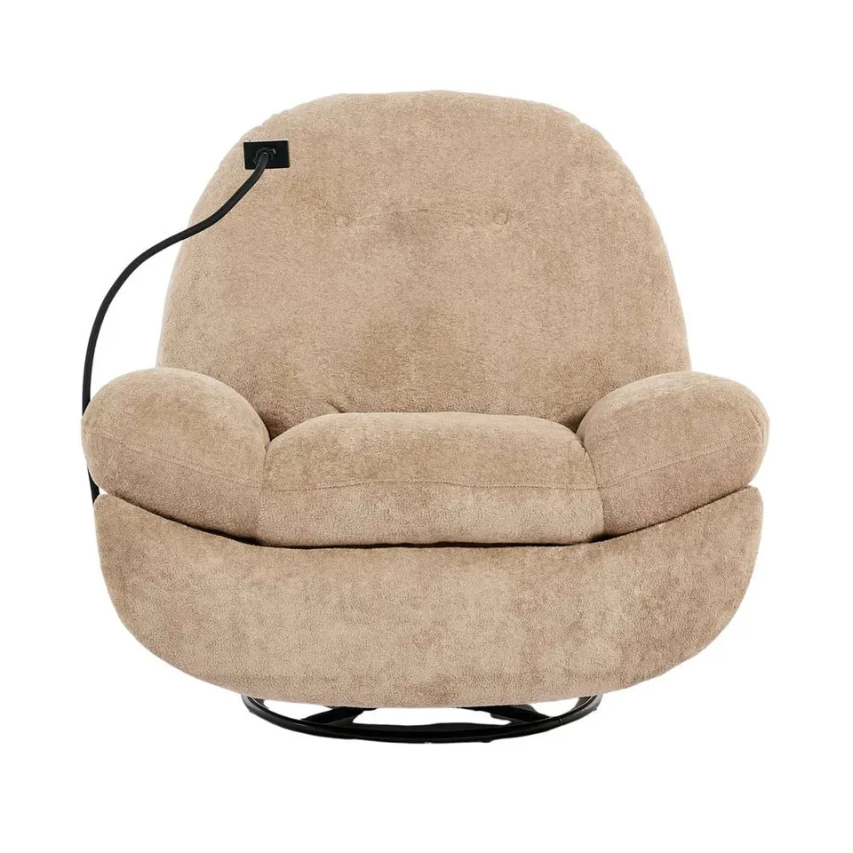 BOXED PHOENIX SWIVEL & ROCKER MANUAL TEDDY FABRIC RECLINER CHAIR - OAT (1 BOX)