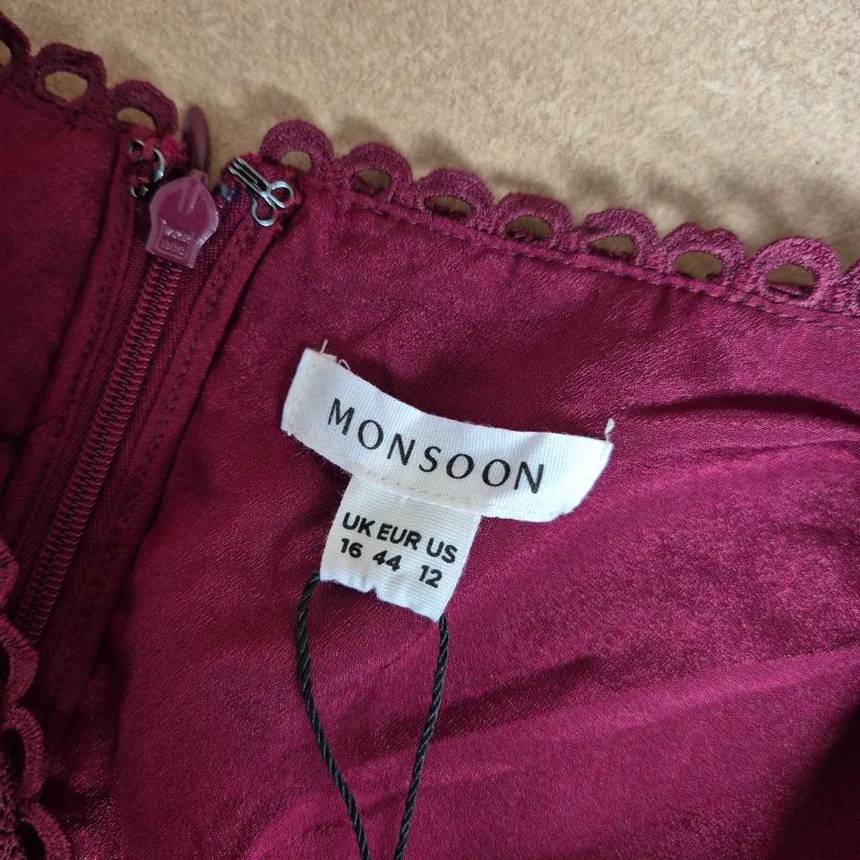 MONSOON BURGUNDY LACE DRESS, WOMEN'S, UK 16 (EU 44, US 12)