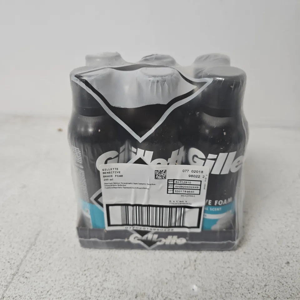 GILLETTE SENSITIVE SHAVE FOAM 6 PACK (200ML)