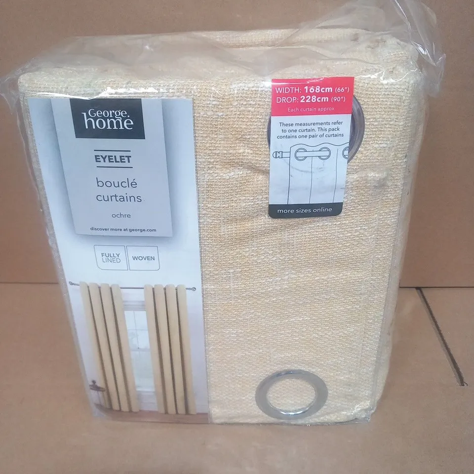 BAGGED HOME EYELET BOUCLE CURTAINS OCHRE WOVEN FULLY LINED 168CM X 228CM