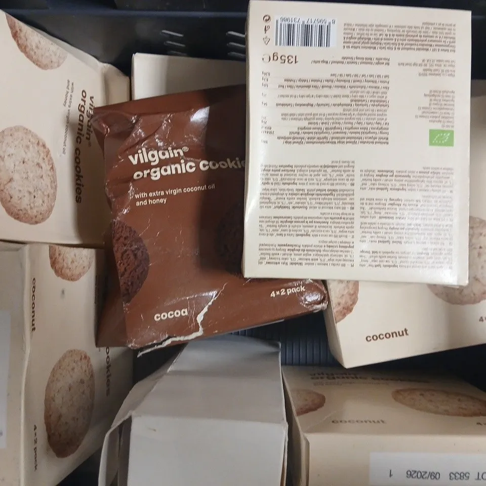 APPROXIMATELY 10 BOXES OF VILGAIN ORGANIC COOKIES TO INCLUDE COCONUT & COCOA