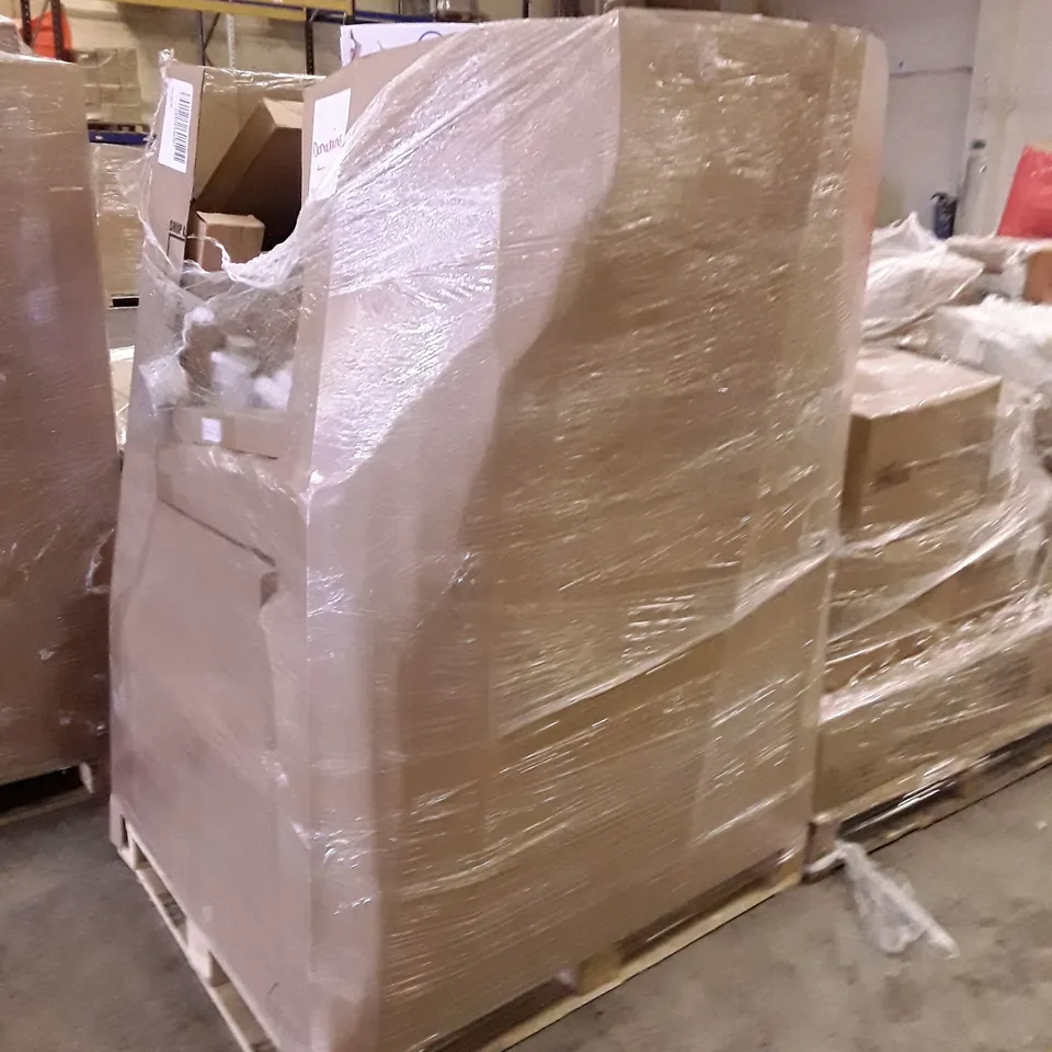 PALLET OF ASSORTED PRODUCTS INCLUDING OFFICE CHAIR, RETRACTABLE SAFETY GATE, ROLLER BLINDS, VINYL FLOOR CUTTER, LED METEOR LIGHT