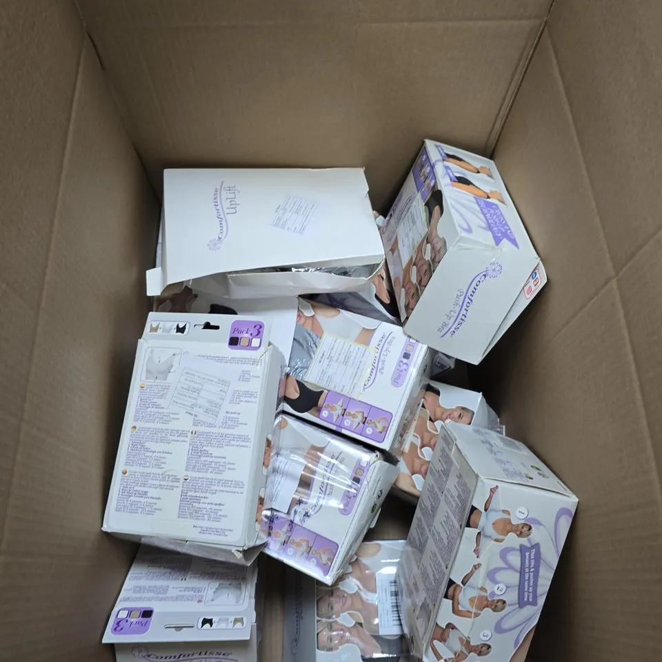 BOX OF APPROXIMATELY 12 PACKS OF COMFORTISSE PUSH UP BRAS 3 BRAS PER PACK