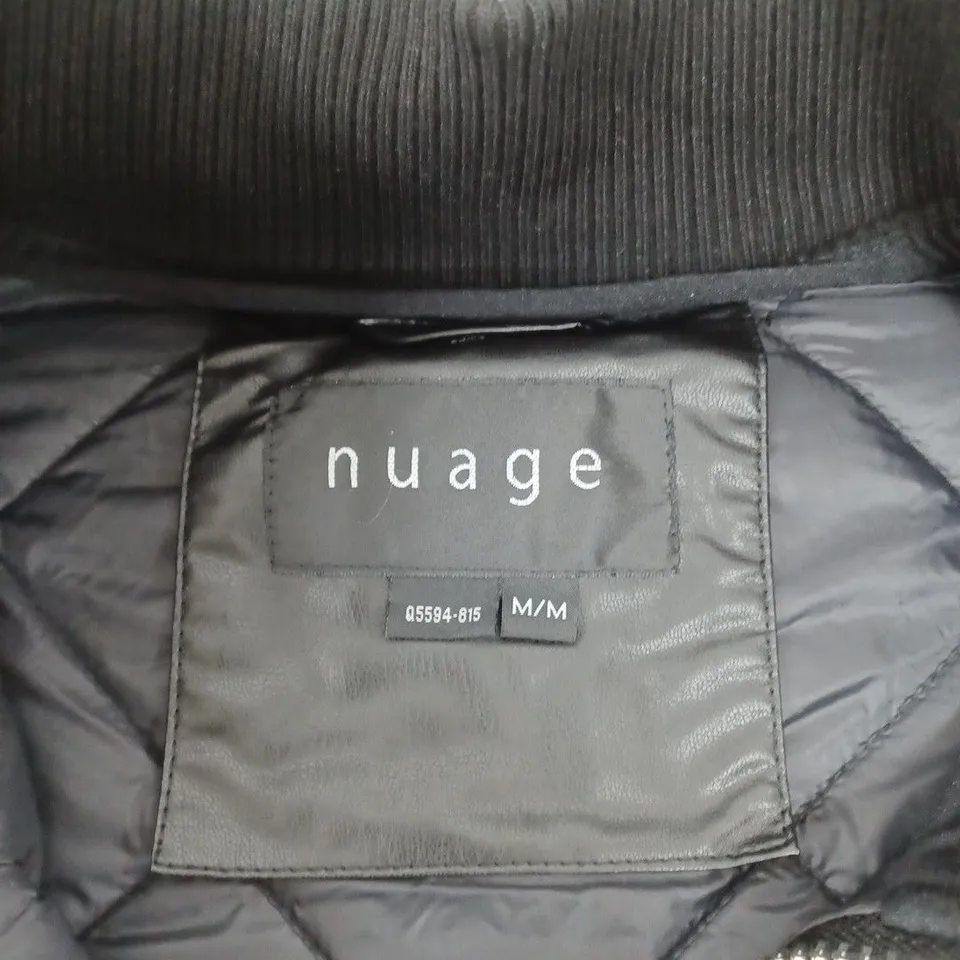 NUAGE LONG PADDED COAT. ZIP AND POPPER FASTENING. 2 FRONT POCKETS. BLACK SIZE MEDIUM