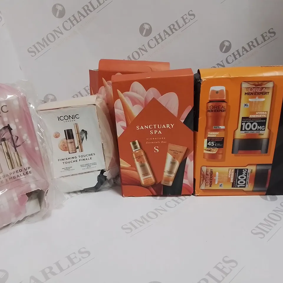 LOT OF 5 ASSORTED BEAUTY PACKS TO INCLUDE SANCTUARY SPA SIGNATURE ESSENTIALS GIFT SET AND ICONIC FINISHING TOUCHES