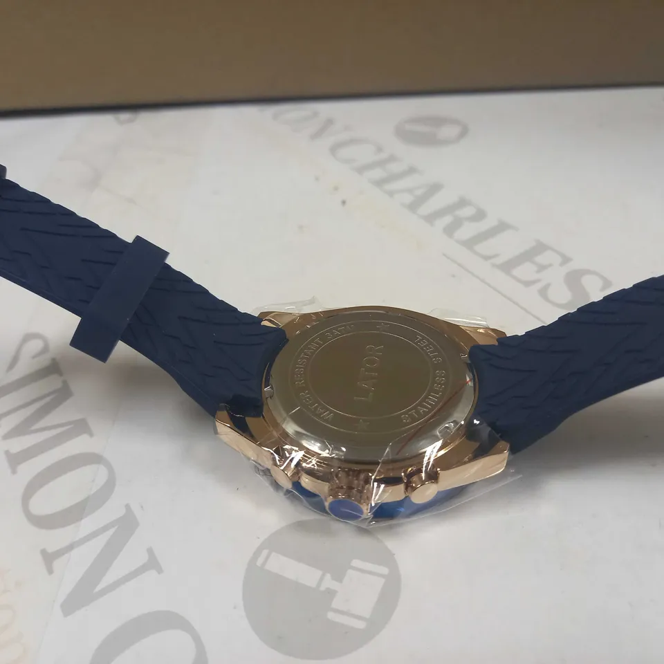 LATOR CALIBRE BLUE DIAL RUBBER STRAP WATCH RRP £500