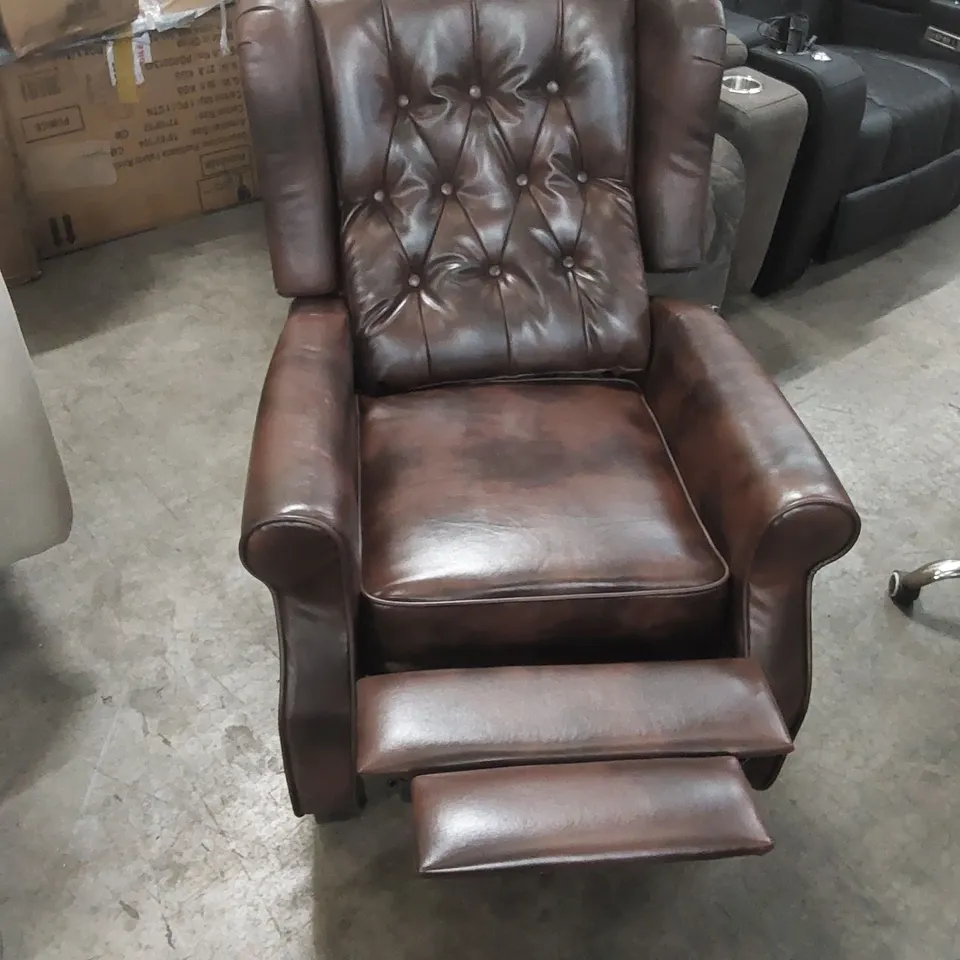 QUALITY DESIGNER CHESTERFIELD FAUX LEATHER PUSH-BACK RECLINING ARMCHAIR