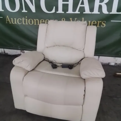 DESIGNER POWER RECLINING EASY CHAIR CREAM LEATHER 