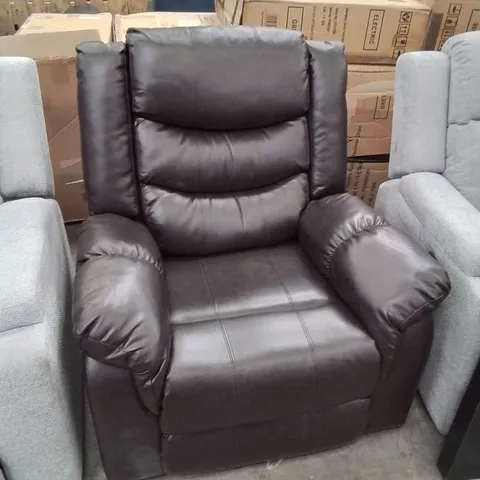 DESIGNER CHOCOLATE BROWN FAUX LEATHER MANUAL RECLINER CHAIR 