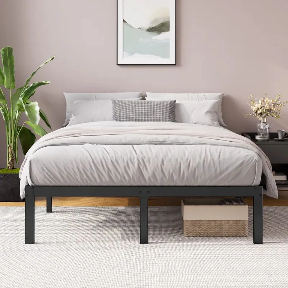 BOXED BARBIERI MODERN METAL PLATFORM BED FRAME WITH HEAVY DUTY STEEL - DOUBLE (1 BOX)