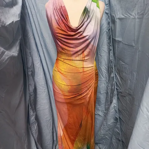 NEVER FULLY DRESSED ABSTRACT MALIKA DRESS – PINK/GREEN GRADIENT, UK 8 (EU 36)