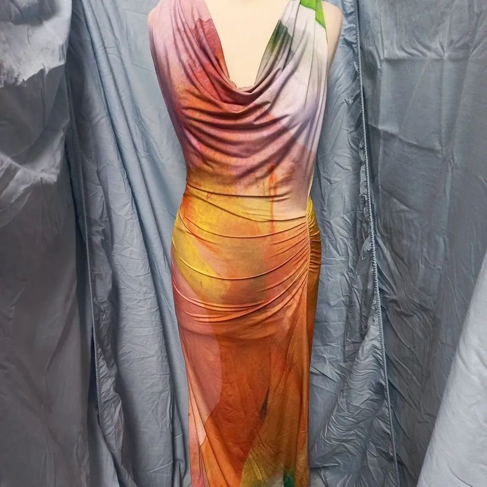 NEVER FULLY DRESSED ABSTRACT MALIKA DRESS – PINK/GREEN GRADIENT, UK 8 (EU 36)