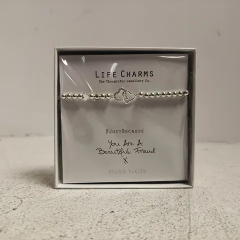 LIFE CHARMS SILVER PLATED BRACELET WITH HEART CHARM – BOXED