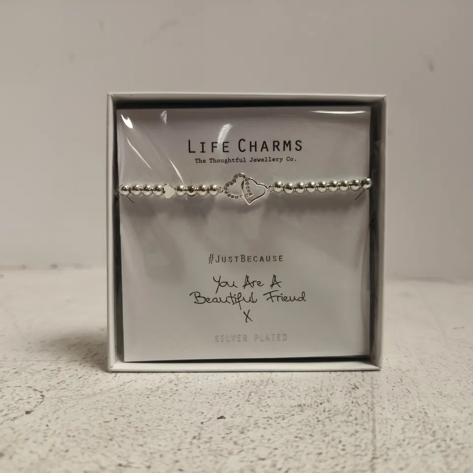 LIFE CHARMS SILVER PLATED BRACELET WITH HEART CHARM – BOXED