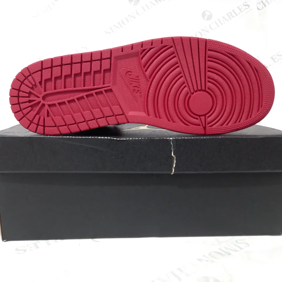 BOXED PAIR OF NIKE AIR JORDAN 1 MID SHOES IN WHITE/BLACK/RED UK SIZE 11