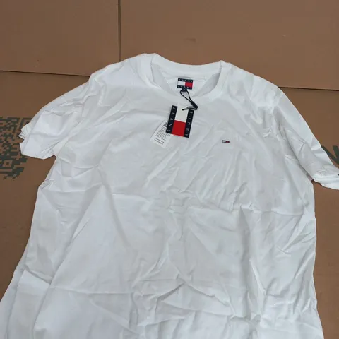 TOMMY JEANS WHITE COTTON T‑SHIRT, SIZE L 