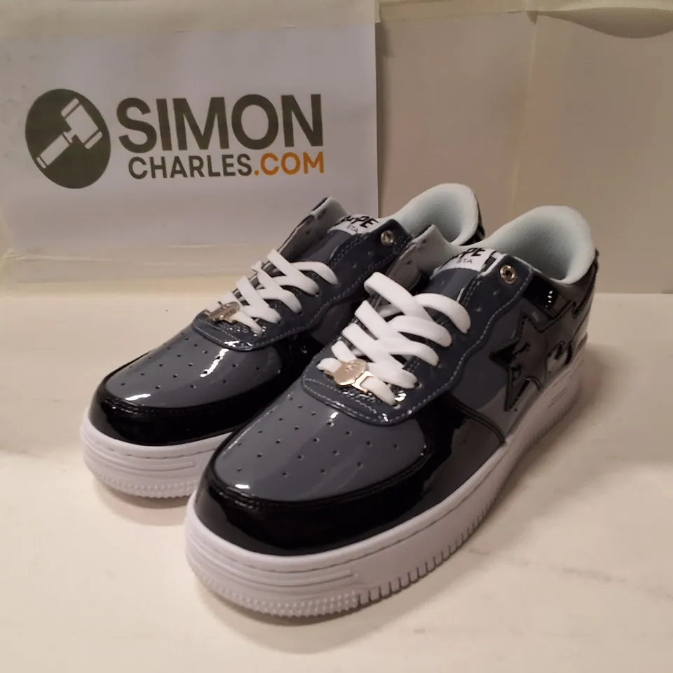 A BATHING APE STA SNEAKERS - BLACK/GREY PATENT - UK 10 (US 11)