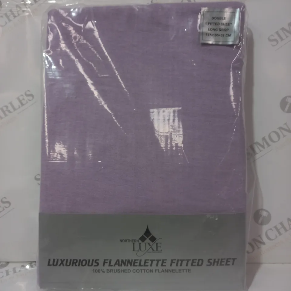 NORTHERN LUXE LUXURIOUS FLANNELETTE FITTED SHEET IN LILAC - DOUBLE