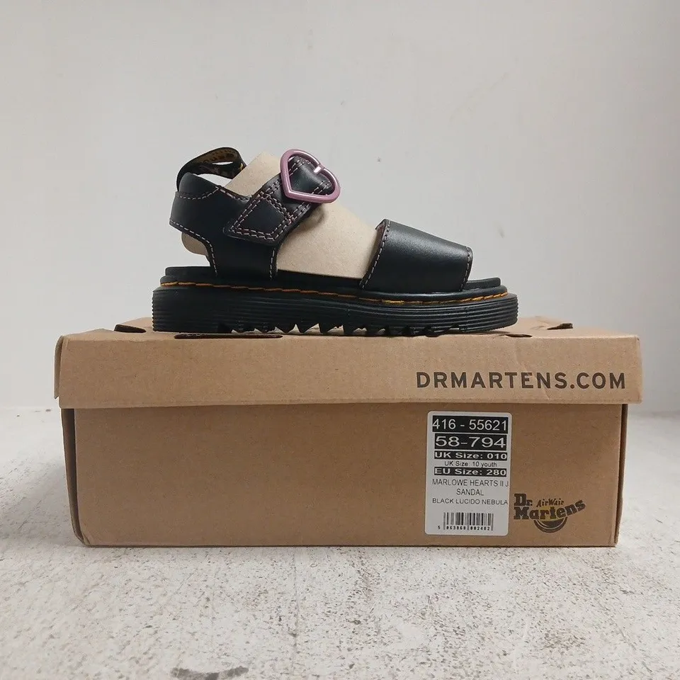 BOXED PAIR OF DR MARTENS MARLOWE HEARTS II KID'S SANDALS IN BLACK SIZE UK 10