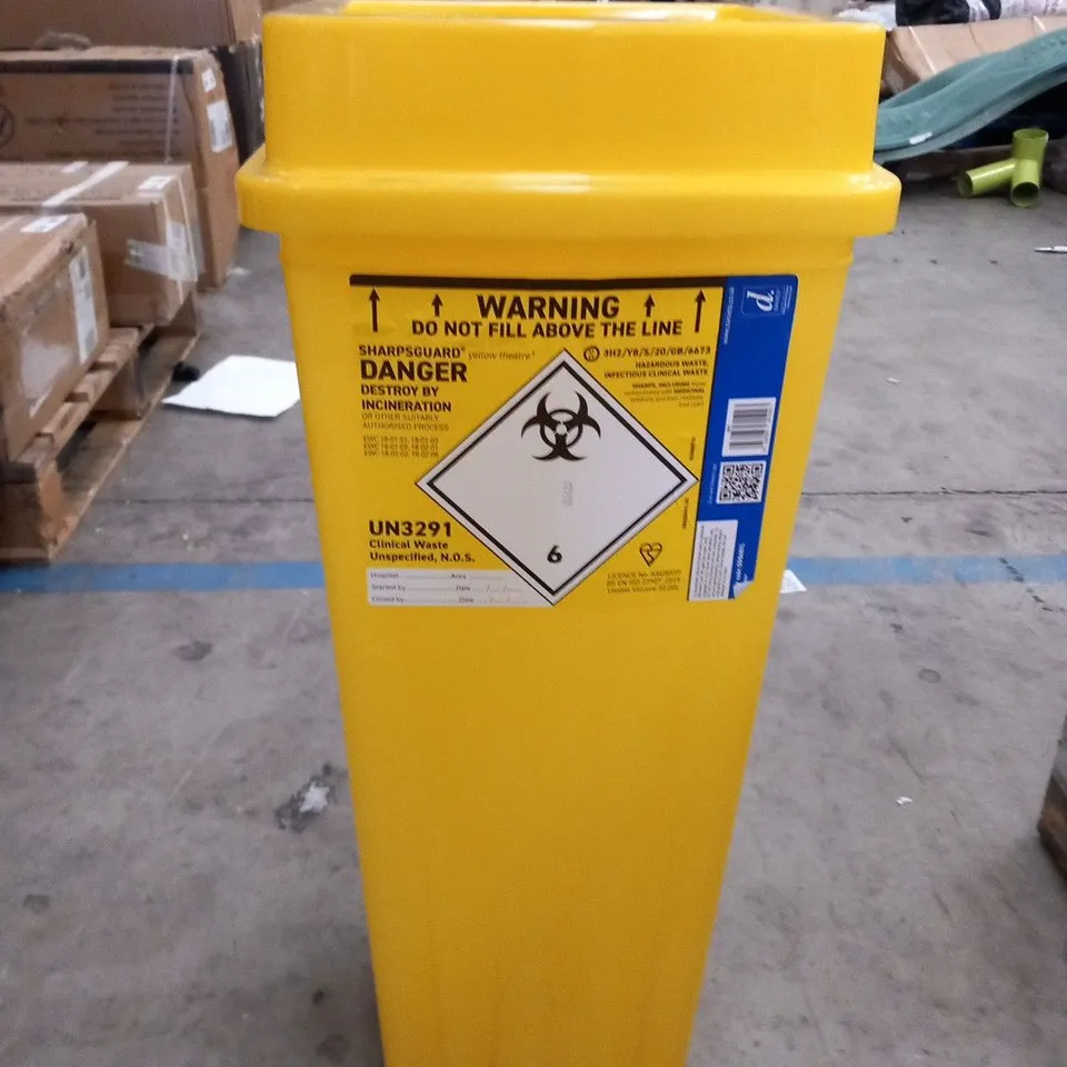 PALLET OF APPROXIMATELY 12 DANIELS SHARPSGUARD YELLOW THEATRE HAZARDOUS WASTE BINS