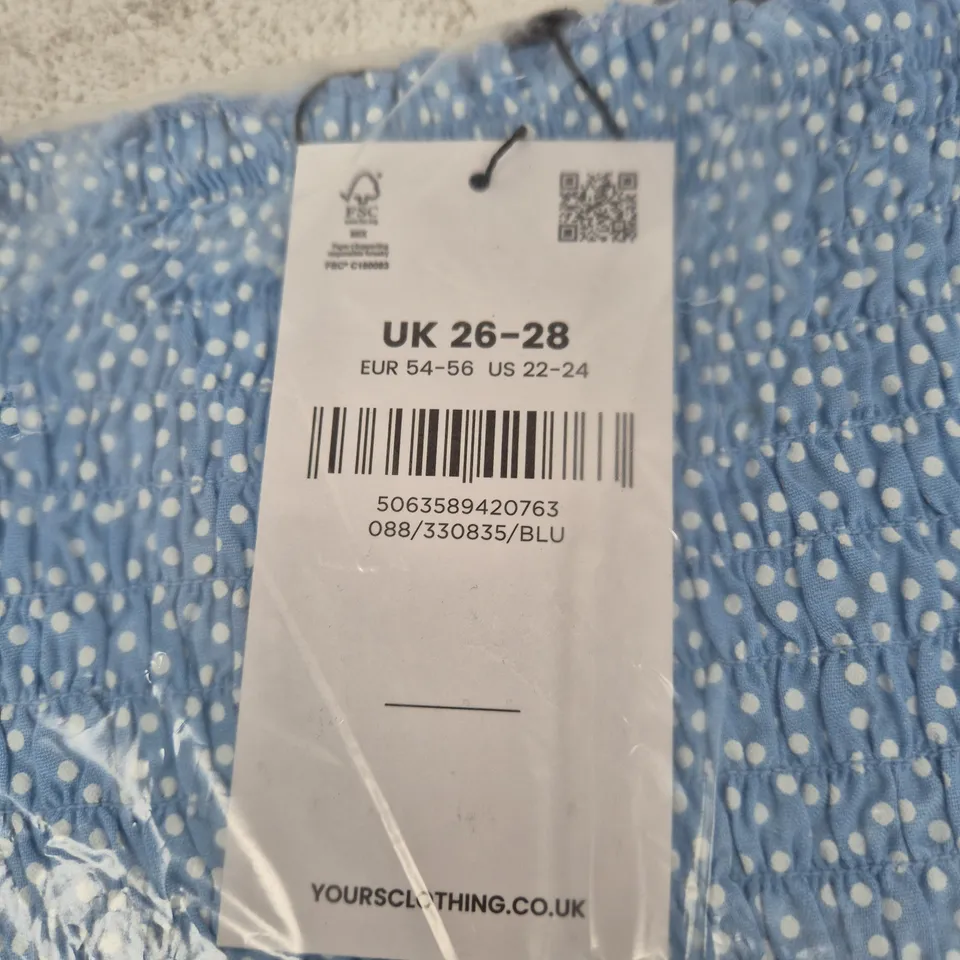 YOURS CLOTHING BLUE POLKA DOT DRESS – UK 26-28 (EU 54-56 US 22-24)